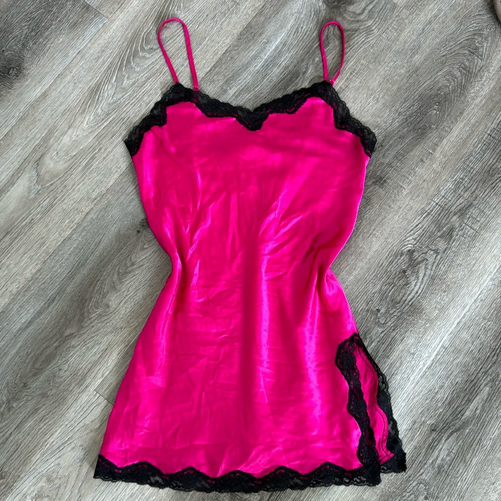 Vintage Victorias Secret Slip Hot Pink Satin Nightgown Extra Small